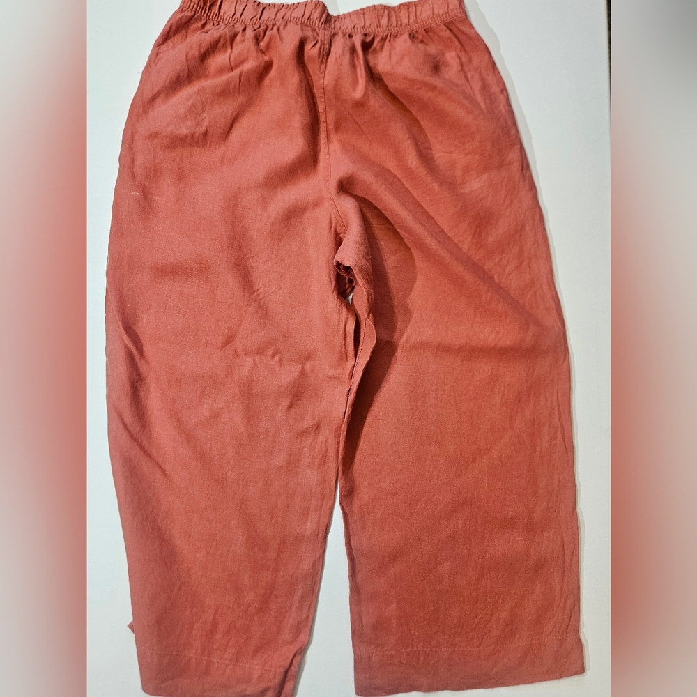 Tahari‎ 100% Linen Pants Womens Large Orange Stretch Waist High Rise Wide Leg - Picture 6 of 7
